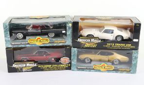 Four 1:18 Scale Die Cast Metal Cars boxed, 
