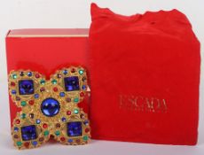 Escada Clover/Cross Brooch with Blue, Red, and Green Stones on a Gold Mount