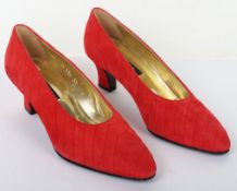 Escada red velvet quilted heels