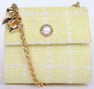 Escada Yellow Tweed Gold Heart Charm Clutch