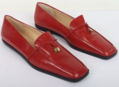 VERSACE red leather flats with gold toggles (one missing on left shoe) Size 6 UK/ EU 39