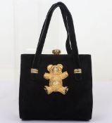 Escada Black Velvet Bag with Teddybear Embellishment