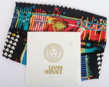 Vintage Gianni Versace Silk Scarf with Black & White Checkered Pattern and Geometric Multi Coloured 