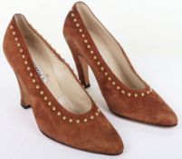 ESCADA brown suede with gold stud heels