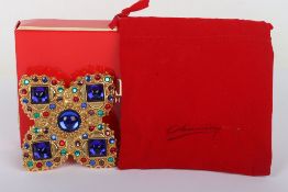 Escada Clover/Cross Brooch with Blue, Red, and Green Stones on a Gold Mount