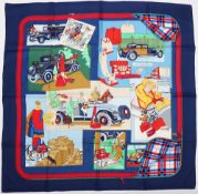 Vintage Hermes L Elegance et le Confort Automobile 100% silk scarf in Blue/Red/Multi