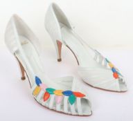 Poste Mistress White Leather Heels with Floral Open Toe Detailing - UK Size 7/EU40 

