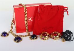 Escada Blue and Red Gem Stone Necklace and Earrings