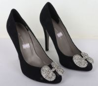 Kurt Geiger black velvet diamonte bow heels - UK Size 7/EU40