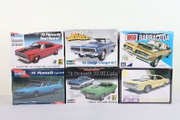 Six Model Car kits 1:25 1:24 Scale AMT Ertl, MPC Ertl, Revell, Monogram,  all new in box.