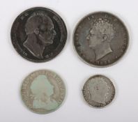 George I 1723 Shilling SSC, 1816 Sixpence, 1825 Halfcrown and 1834 Halfcrown