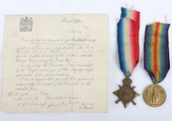 A Great War Gallipoli campaign killed in action pair of medals to the Royal Scots