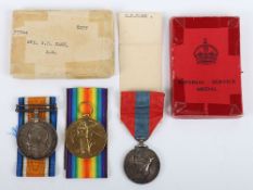 A Great War pair of medals with an Imperial Service Medal to a recipient from Swansea