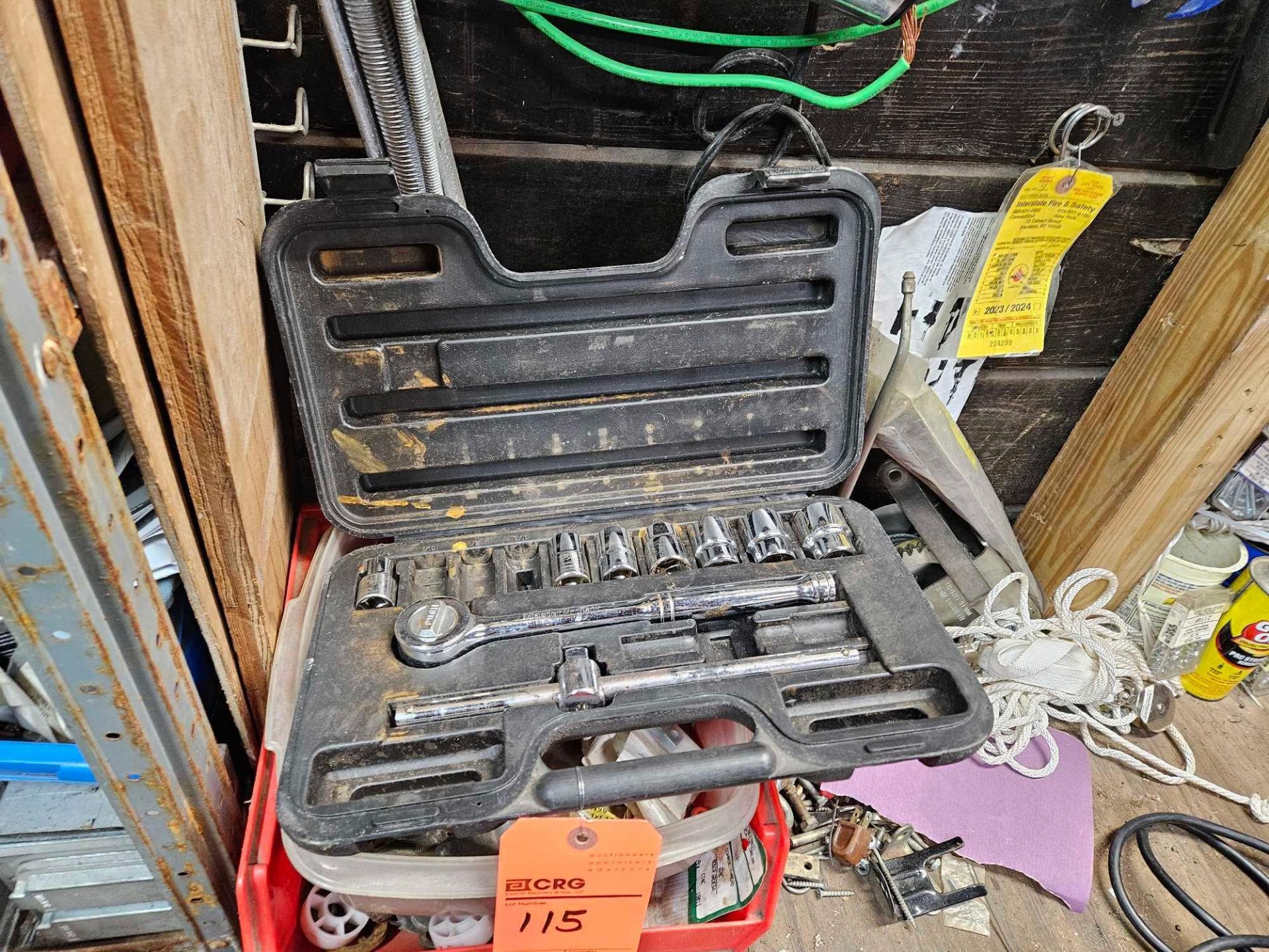 Lot of assorted screws, bolts, cutting knives, surface anchors, contents of items on wall and - Image 3 of 6