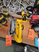 Lot of (2) assorted (1) DeWalt cordless drill m/n DC720 (1) DeWalt 6 1/2 inch circular saw m/n