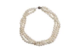 A THREE-STRAND PEARL NECKLACE