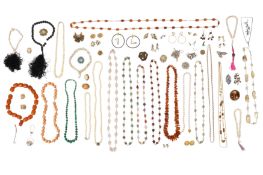A LARGE GROUP OF SILVER, COSTUME, AND HARDSTONE SET JEWELLERY