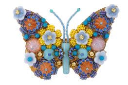 A STANLEY HAGLER BLUE BUTTERFLY BROOCH
