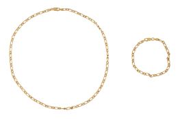 A 9CT FIGARO-CHAIN BRACELET AND NECKLACE SUITE