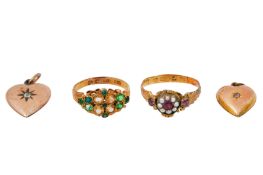 TWO RINGS AND TWO HEART PENDANTS