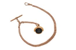 AN ALBERT CHAIN WITH AN 18CT BLOODSTONE SWIVEL FOB SEAL