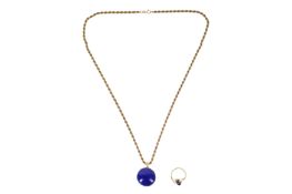 A LAPIS LAZULI PENDANT NECKLACE AND A RING