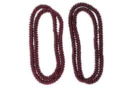 TWO GARNET BEAD NECKLACES
