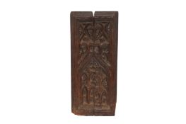 A FRENCH LATE MEDIEVAL CARVED OAK GOTHIC PANEL