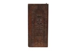 A MID 17TH CENTURY CARVED OAK ENGLISH BAROQUE PANEL