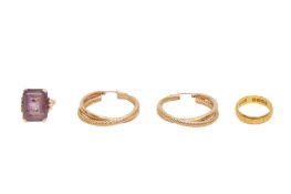 TWO RINGS AND A PAIR OF EARRINGS