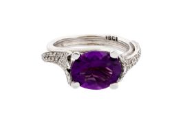 AN AMETHYST AND DIAMOND RING