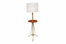 AN EARLY 20TH CENTURY ARTS & CRAFTS BRASS FLOOR STANDING LAMP IN THE MANNER OF W.A.S BENSON