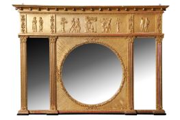 AN EARLY 19TH CENTURY REGENCY PERIOD GILTWOOD & GESSO OVERMANTLE MIRROR