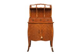 A LOUIS XV STYLE PARQUETRY INLAID WALNUT BUREAU