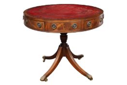 A GEORGE III STYLE MAHOGANY DRUM TABLE, MID 20TH CENTURY