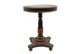 A REGENCY EBONISED AND PARCEL GILT MARBLE TOP OCCASIONAL TABLE, EARLY 19TH CENTURY