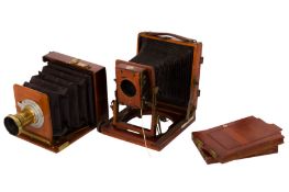 Two British Quarter Plate Mahogany & Brass Cameras