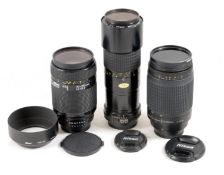 Two Nikon AF Zoom Lenses and a 200mm Ais Telephoto.