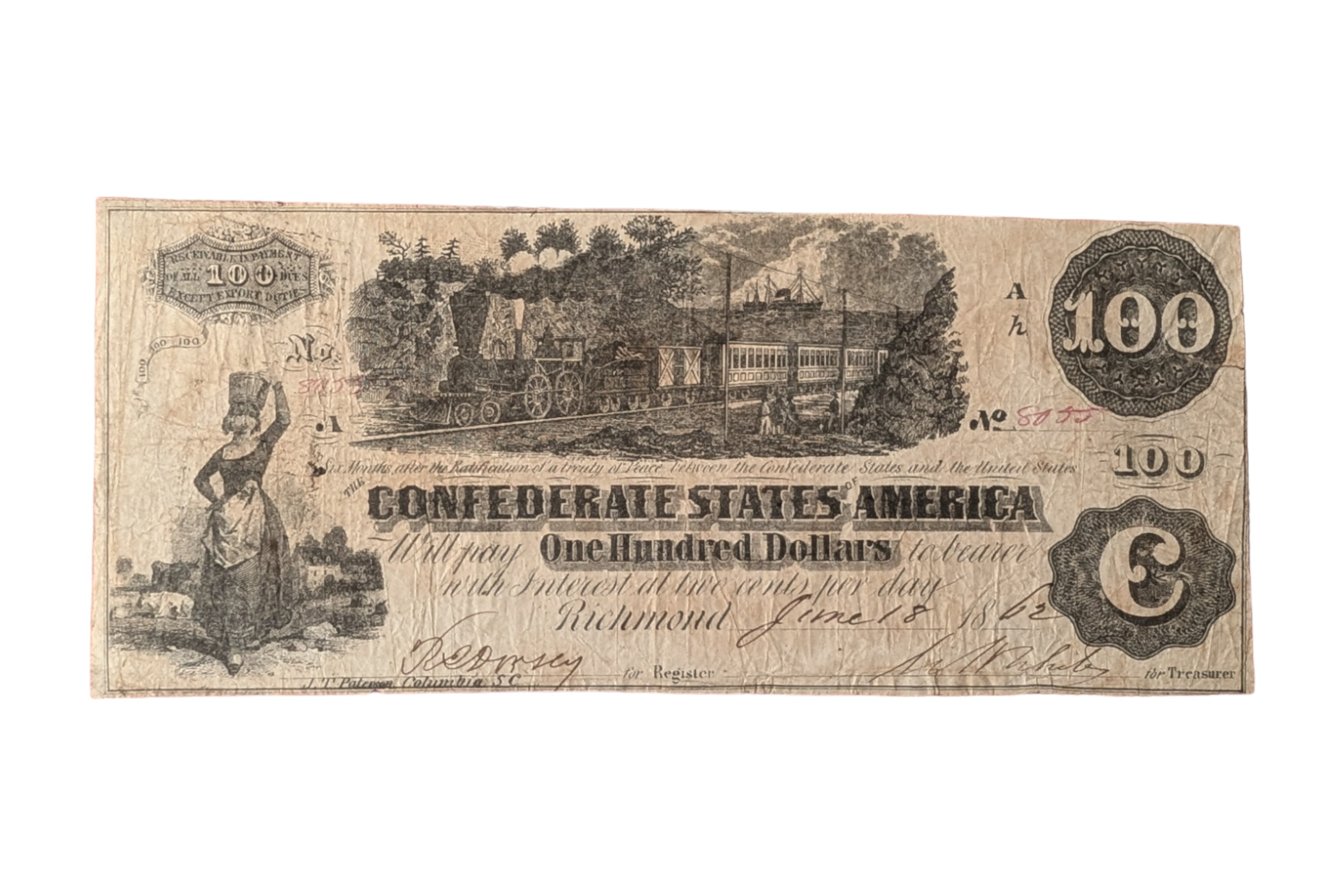 CONFEDERATE STATES, 100 DOLLARS T39.