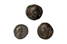 3X ANCIENT ROMAN SILVER DRACHMS OF CAPPADOCIA - HADRIAN, ANTONINUS PIUS & SEPTIMIUS SEVERUS.