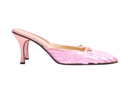 Fendi Pink Iridescent Sequin Heeled Mule - Size US 10