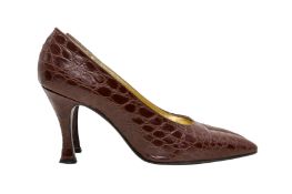 Christian Dior Brown Crocodille Classic Heeled Pump - Size US 9.5