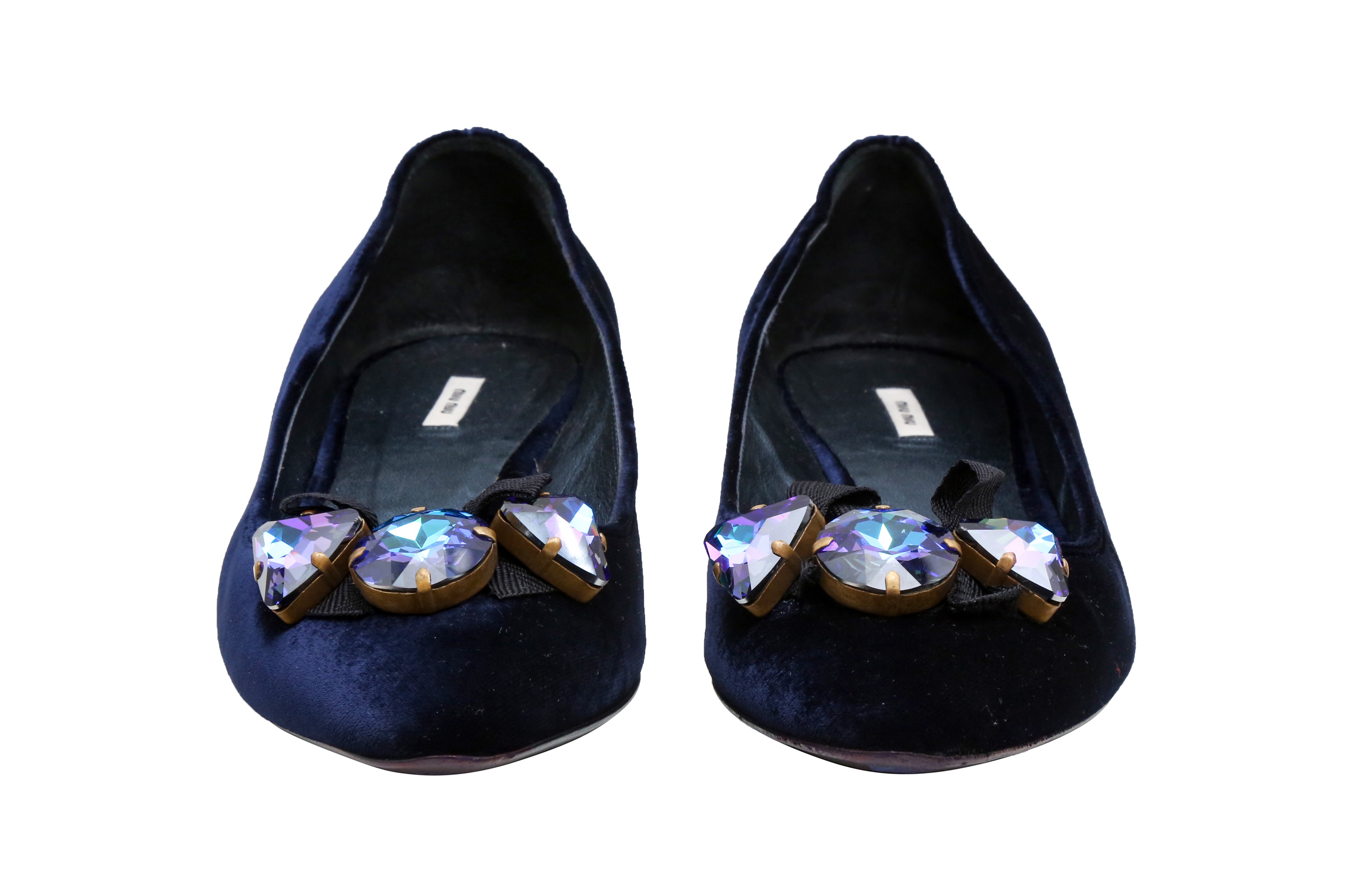 Miu Miu Midnight Blue Embellished Flat Pump - Size 38 - Image 2 of 4