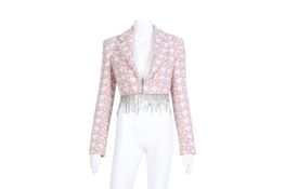 Area Pink Boucle Houndstooth Cropped Blazer - Size US 0