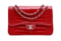 λ Chanel Red Alligator Jumbo Classic Double Flap Bag