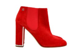 Chanel Red CC Heeled Ankle Boot - Size 37.5