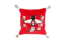 Gucci Red Velvet Bee Embroidered Tassel Cushion