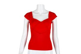 Valentino Red Ribbed Picot Knit Top - Size M