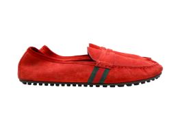 Gucci Men's Red Web Driving Loafer - Size 45