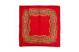 Chanel Red Gripoix Silk Scarf